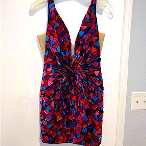 Terry Costa Sherri Hill mirrored multi color dress